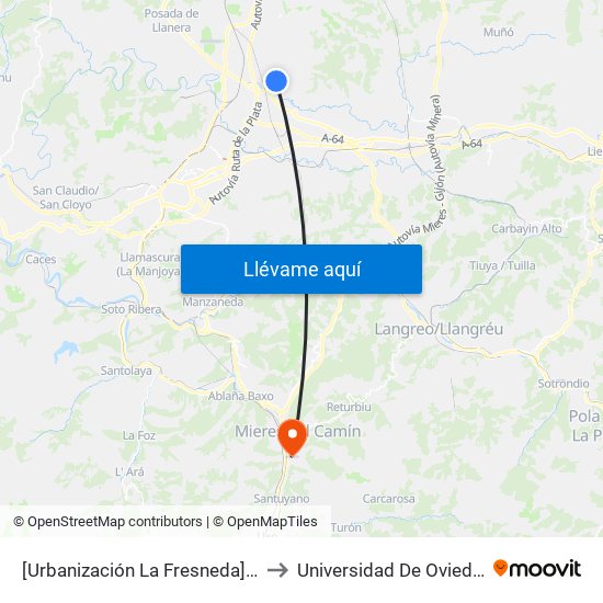 [Urbanización La Fresneda]  Los Abedules [Cta 02346] to Universidad De Oviedo: Campus De Mieres map