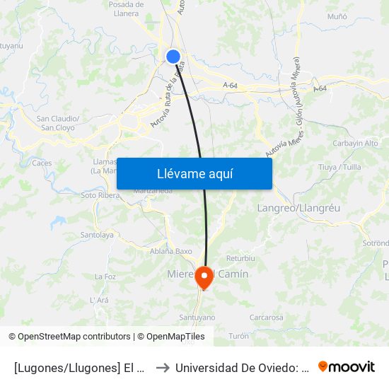 [Lugones/Llugones]  El Castro [Cta 02469] to Universidad De Oviedo: Campus De Mieres map