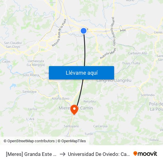 [Meres]  Granda Este 2 [Cta 03574] to Universidad De Oviedo: Campus De Mieres map