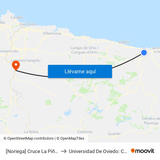 [Noriega]  Cruce La Piñera [Cta 03669] to Universidad De Oviedo: Campus De Mieres map