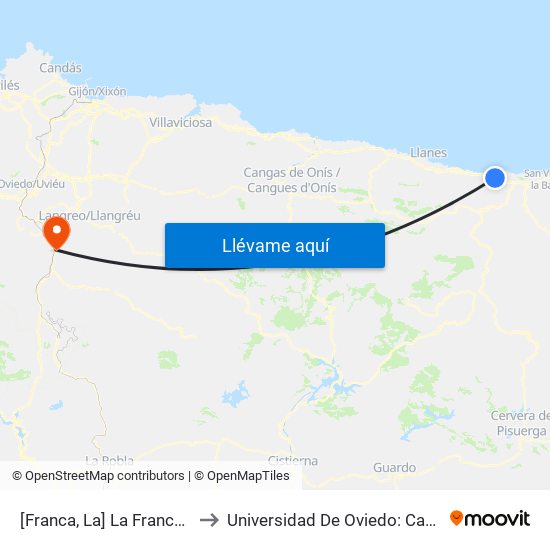 [Franca, La]  La Franca [Cta 03715] to Universidad De Oviedo: Campus De Mieres map