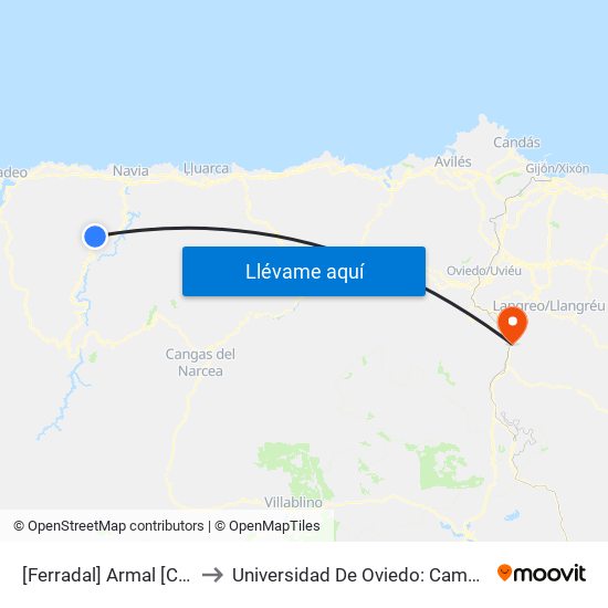 [Ferradal]  Armal [Cta 05798] to Universidad De Oviedo: Campus De Mieres map