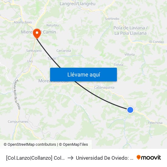 [Col.Lanzo|Collanzo]  Col.Lanzo [Cta 05874] to Universidad De Oviedo: Campus De Mieres map