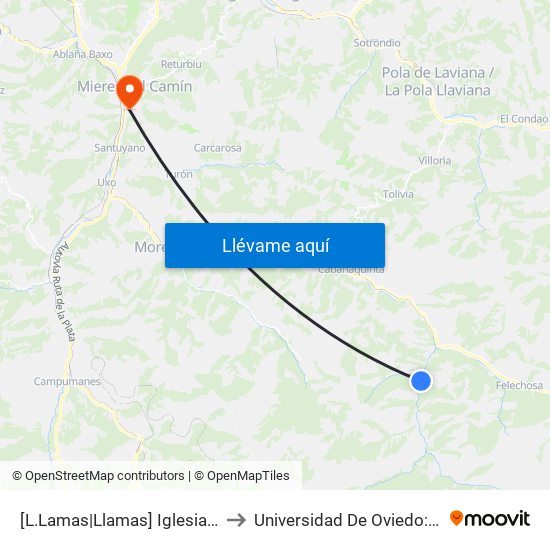 [L.Lamas|Llamas]  Iglesia Llamas [Cta 05878] to Universidad De Oviedo: Campus De Mieres map