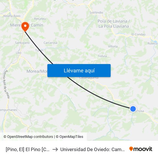 [Pino, El]  El Pino [Cta 05885] to Universidad De Oviedo: Campus De Mieres map