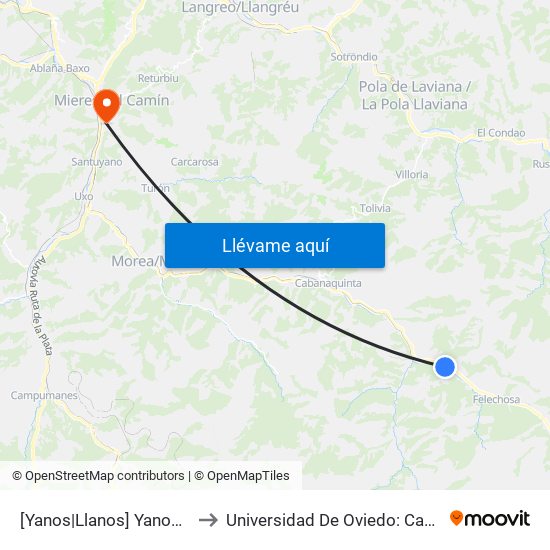 [Yanos|Llanos]  Yanos [Cta 05888] to Universidad De Oviedo: Campus De Mieres map