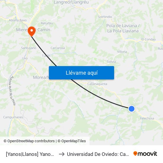 [Yanos|Llanos]  Yanos [Cta 05889] to Universidad De Oviedo: Campus De Mieres map