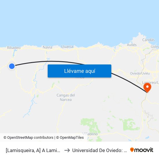 [Lamisqueira, A]  A Lamisqueira [Cta 05892] to Universidad De Oviedo: Campus De Mieres map