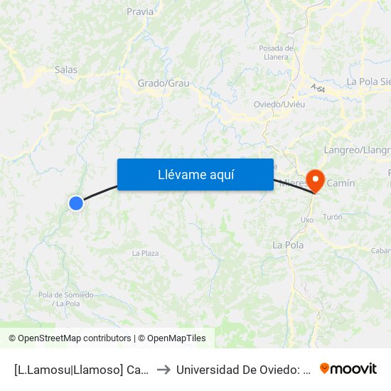 [L.Lamosu|Llamoso]  Casa Sol [Cta 06000] to Universidad De Oviedo: Campus De Mieres map