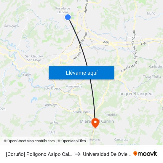 [Coruño]  Polígono Asipo Calle A Manuel Orejas [Cta 06067] to Universidad De Oviedo: Campus De Mieres map