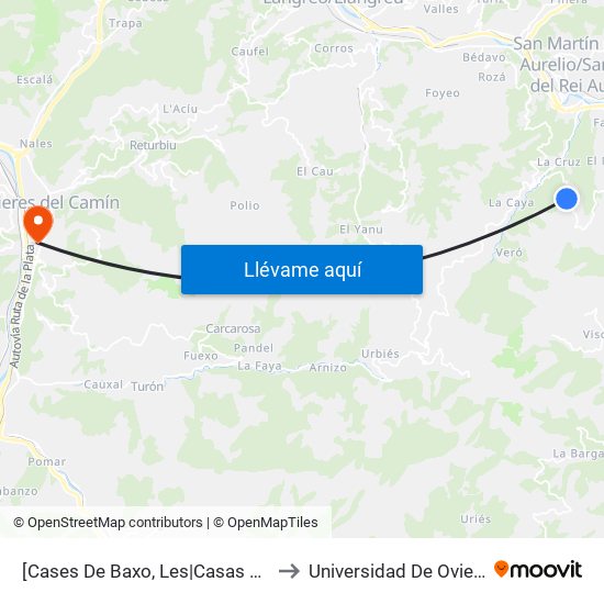 [Cases De Baxo, Les|Casas De Abajo]  La Teyera [Cta 06088] to Universidad De Oviedo: Campus De Mieres map