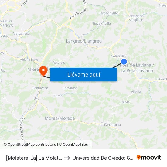[Molatera, La]  La Molatera [Cta 06100] to Universidad De Oviedo: Campus De Mieres map