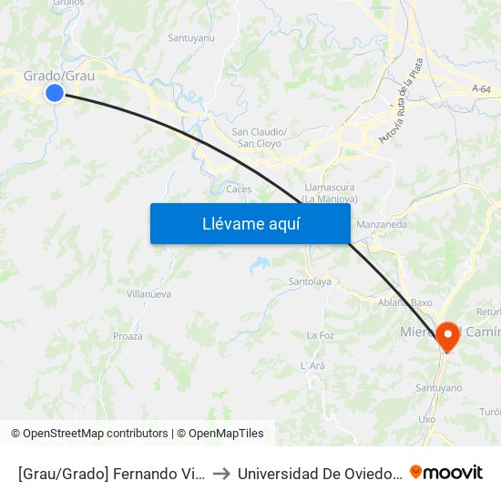 [Grau/Grado]  Fernando Villabella 48 [Cta 06106] to Universidad De Oviedo: Campus De Mieres map