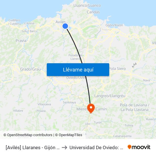 [Avilés]  Llaranes - Gijón Calle [Cta 06112] to Universidad De Oviedo: Campus De Mieres map