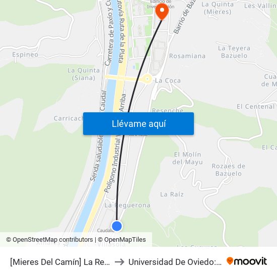 [Mieres Del Camín]  La Reguerona [Cta 06127] to Universidad De Oviedo: Campus De Mieres map