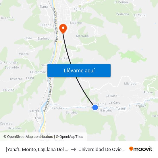 [Yana'L Monte, La|Llana Del Monte]  Cabojal [Cta 06130] to Universidad De Oviedo: Campus De Mieres map