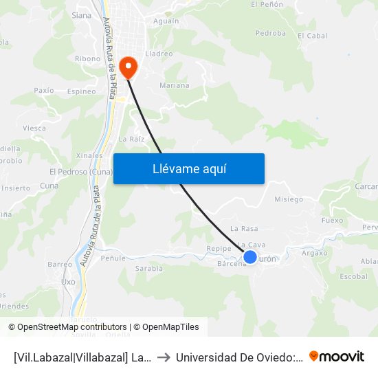 [Vil.Labazal|Villabazal]  La Veguina [Cta 06131] to Universidad De Oviedo: Campus De Mieres map