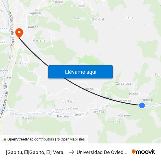 [Gabitu, El|Gabito, El]  Vera Del Camín [Cta 06135] to Universidad De Oviedo: Campus De Mieres map