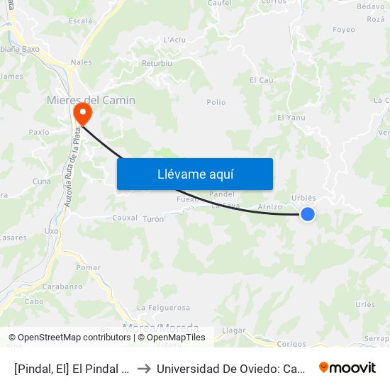 [Pindal, El]  El Pindal [Cta 06141] to Universidad De Oviedo: Campus De Mieres map