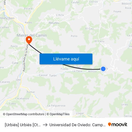 [Urbiés]  Urbiés [Cta 06142] to Universidad De Oviedo: Campus De Mieres map