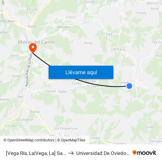 [Vega Ría, La|Vega, La]  Santa Olaya [Cta 06144] to Universidad De Oviedo: Campus De Mieres map