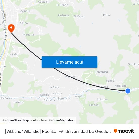 [Vil.Laño/Villandio]  Puente Vil.Laño [Cta 06162] to Universidad De Oviedo: Campus De Mieres map