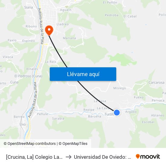 [Crucina, La]  Colegio La Salle [Cta 06165] to Universidad De Oviedo: Campus De Mieres map