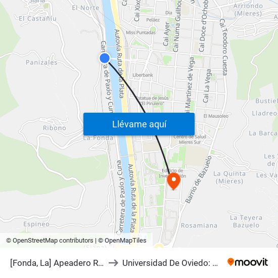 [Fonda, La]  Apeadero Renfe [Cta 06172] to Universidad De Oviedo: Campus De Mieres map