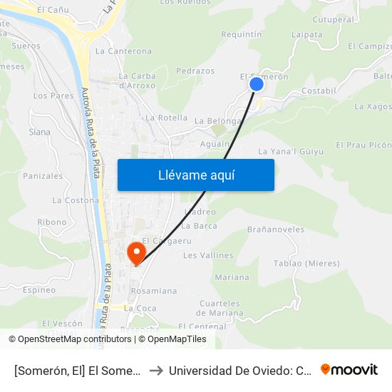 [Somerón, El]  El Somerón [Cta 09316] to Universidad De Oviedo: Campus De Mieres map