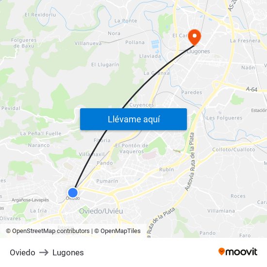 Oviedo to Lugones map