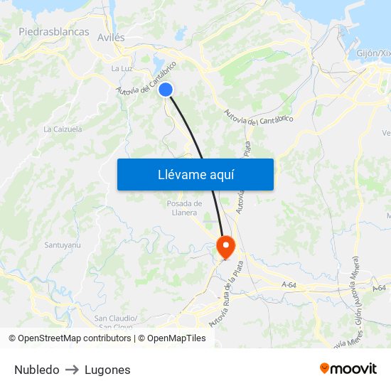 Nubledo to Lugones map