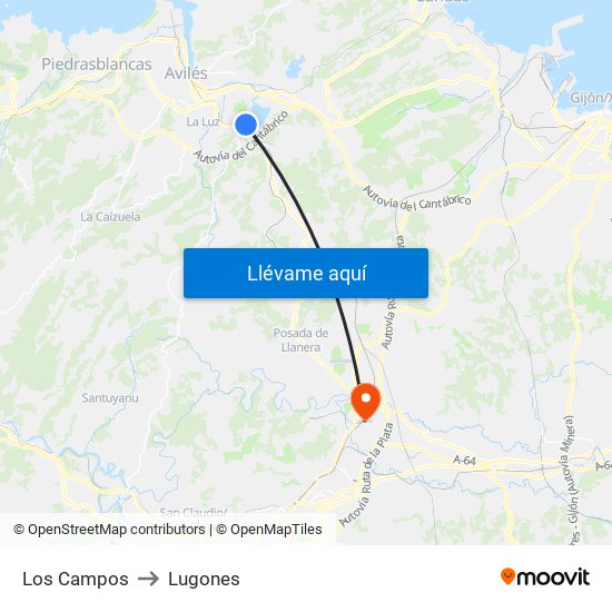 Los Campos to Lugones map