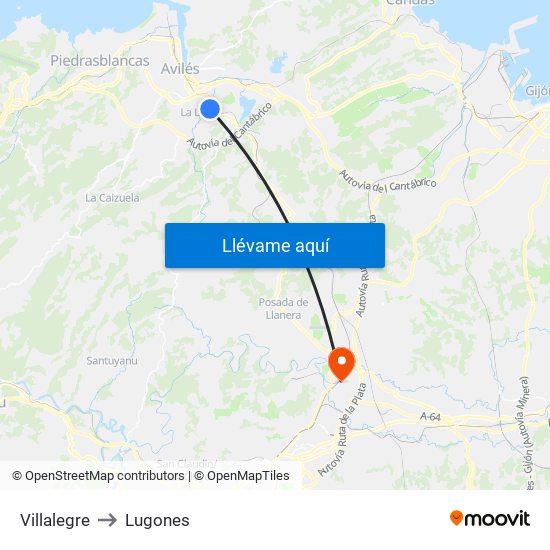 Villalegre to Lugones map