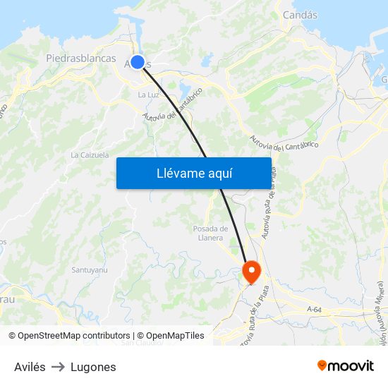 Avilés to Lugones map