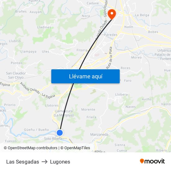 Las Sesgadas to Lugones map