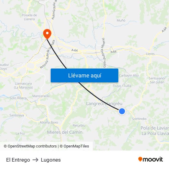El Entrego to Lugones map