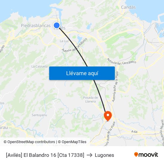 [Avilés]  El Balandro 16 [Cta 17338] to Lugones map