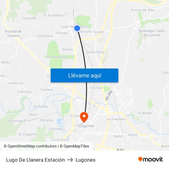Lugo De Llanera Estación to Lugones map