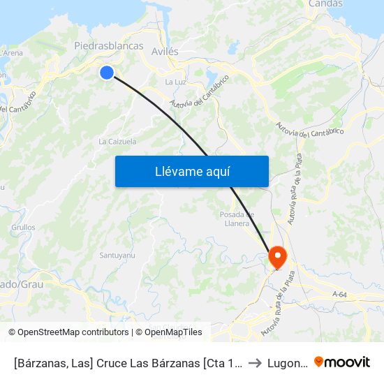 [Bárzanas, Las]  Cruce Las Bárzanas [Cta 18198] to Lugones map
