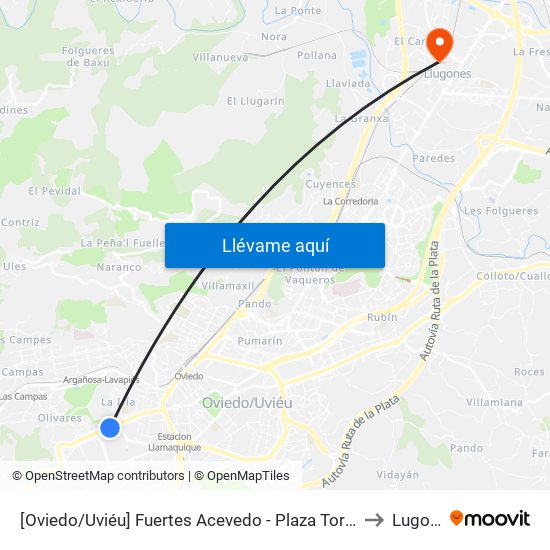 [Oviedo/Uviéu]  Fuertes Acevedo - Plaza Toros [Cta 20738] to Lugones map