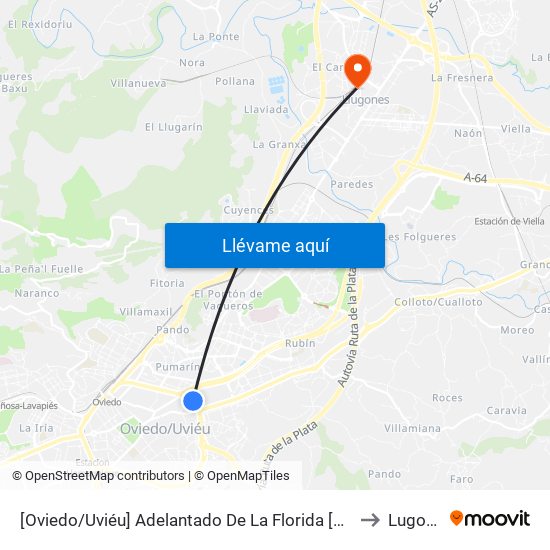 [Oviedo/Uviéu]  Adelantado De La Florida [Cta 12667] to Lugones map