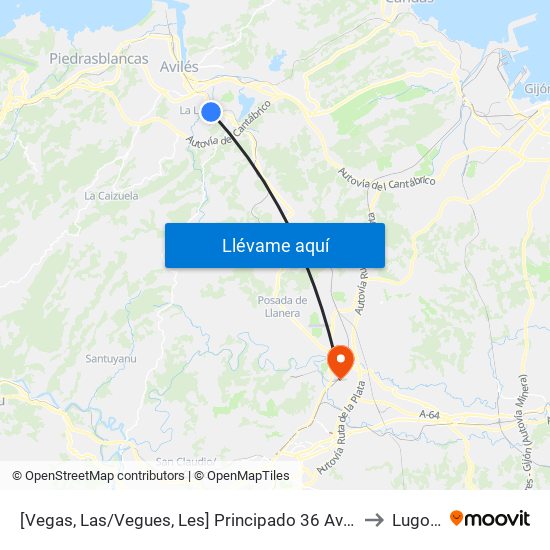 [Vegas, Las/Vegues, Les]  Principado 36 Avda [Cta 01082] to Lugones map