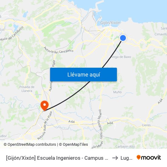 [Gijón/Xixón]  Escuela Ingenieros - Campus Viesques [Cta 20658] to Lugones map