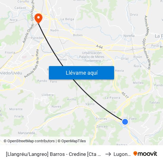 [Llangréu/Langreo]  Barros - Credine [Cta 20918] to Lugones map