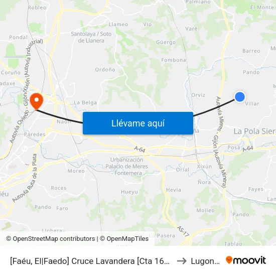 [Faéu, El|Faedo]  Cruce Lavandera [Cta 16191] to Lugones map