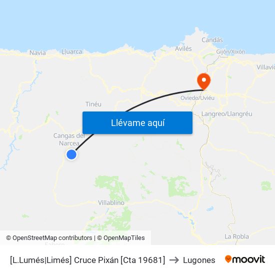 [L.Lumés|Limés]  Cruce Pixán [Cta 19681] to Lugones map