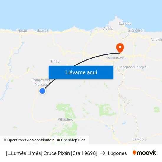 [L.Lumés|Limés]  Cruce Pixán [Cta 19698] to Lugones map