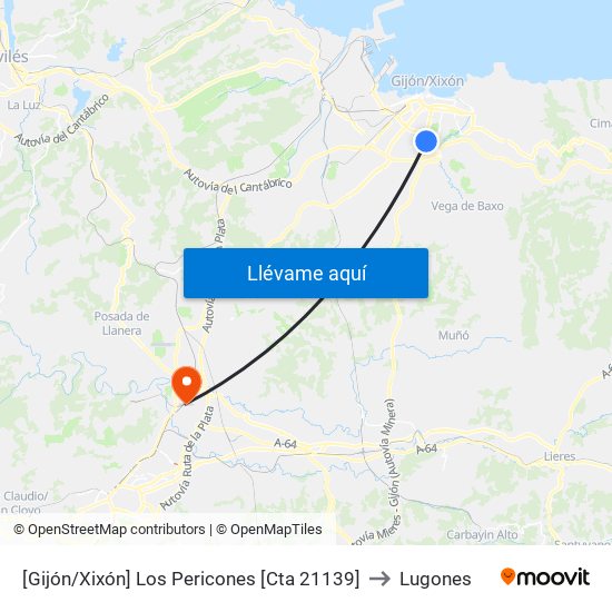 [Gijón/Xixón]  Los Pericones [Cta 21139] to Lugones map