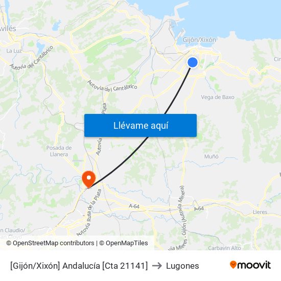 [Gijón/Xixón]  Andalucía [Cta 21141] to Lugones map
