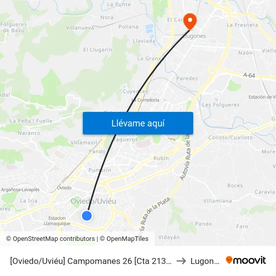 [Oviedo/Uviéu]  Campomanes 26 [Cta 21393] to Lugones map